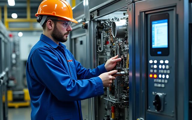 Technicien effectuant la maintenance sur une machine industrielle